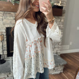 Off White Sweet & Delightful V-Neck Textured Baby Doll Long Sleeve