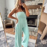 Teal Livia Strapless Jumpsuit