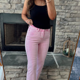 Risen Acid Pink Tummy Control Ankle Straight Raw Hem Denim
