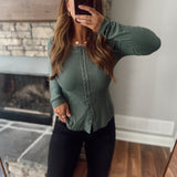 Dark Sage Snap Back Ribbed Long Sleeve