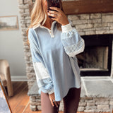 Slate Color Block Collar Top