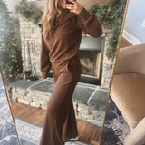 Brown Ribbed 1/2 Zip Pullover and Pants Set
