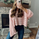 Crochet Comfort Baby Pink Cabled Cropped Sweater