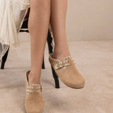 Almond Teri Buckle Mule