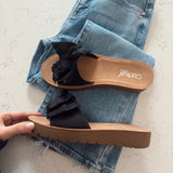 Beach Trip Black Canvas Bow Strap Sandal