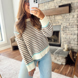 Brown & Aqua Textured Sweater