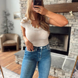 Oatmeal Amoura Lace Trim Top