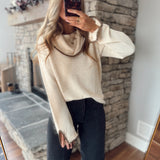 Oat Cowl Neck Contrast Stitch Sweater