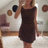 Espresso Nights Ruched Sleeveless Mini Dress