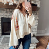 Rustic Cream Multi Plaid Patch Work V-Neck Cropped Knit