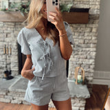 Katrina Stripes Black Bow Detail Top