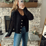 Delilah Black Crochet Knit Button Down Cardi