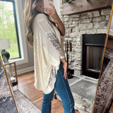 So Tropical Cream V Neck Flowy Short Sleeve Top