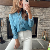 Medium Wash Darling Denim Button Up