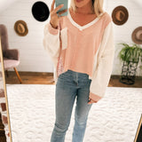 Becky Blush Floral Knit Mix V-Neck Top