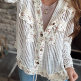 Warm Breeze Off White/Natural Floral Gauze/Mesh Mix Hooded Button Down