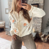 Ecru Needlepoint Rose Cardigan