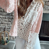 Top That Pink Floral Balloon Sleeve Crochet Top