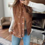 Caramel Stitched in Bloom Corduroy Vest