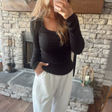 Black Essential Scoop Neck Fitted Ribbed Knit Top