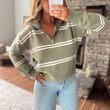 Olive & Cream Zip Mockneck Sweater