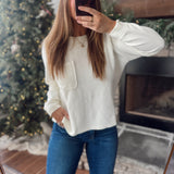 Cream Washed Pocket Knit Top