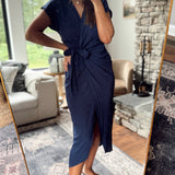 Nori Navy Short Sleeve Waist Tie Maxi