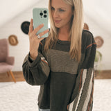 Dawn Charcoal/ Olive Multi Stitch Detail Long Sleeve