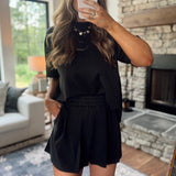 Lou Black Scuba Pleated Shorts