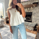 Gianna Off White Pintuck Detailing Sleeveless Top