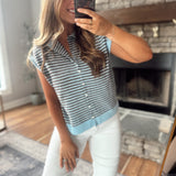Light Blue/Brown Striped Cardi With A Twist