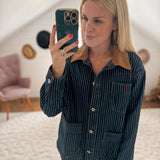 Indigo Denim Striped Shacket IN STORE