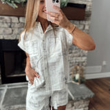 Dreaming of Travel Ivory/Navy Printed Linen Top