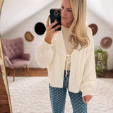 The Dreamiest White Front Tie Cable Knit Cardi IN STORE
