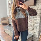 Two Tone Stride Cowl Neck Sweater