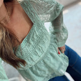 Seafoam Lace Peplum Blouse