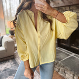 Lemon Cotton Button Up Peasant Blouse