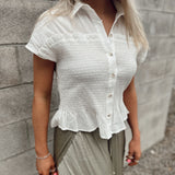 Marjorie Ivory Smocked Button-Up Blouse