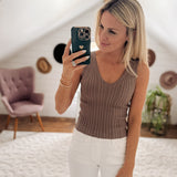 Oatmeal Sleeveless V Neck Knit Top IN STORE