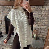 Winter Classic Cream Turtle Neck Wide Shoulder Cable Knit Poncho Vest