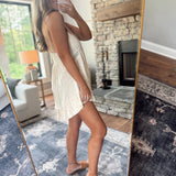 Aliza Almond V-Neck Floral & Crochet Ribbed Mini