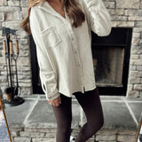 Tan Raw Edge Button Down Shacket