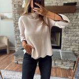 Blush/Black Scallop Edge Detail Mock Neck Sweater