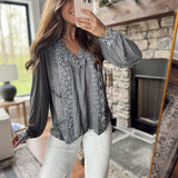 Graphite Garden Lace Crochet Detail Top