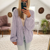 The Dreamiest Lavender Front Tie Cable Knit Cardi IN STORE