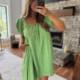 Lime & Green Gingham Mini Dress