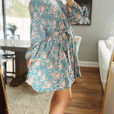 Sweet Tea Teal Floral Tie-Waist Mini