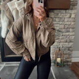 Aimee Almond Suede Zip Up Moto Jacket