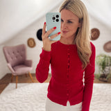 Red Ribbed Pointelle Cardigan IN STORE