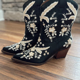 Bailey Black Floral Embroidered Cowboy Bootie